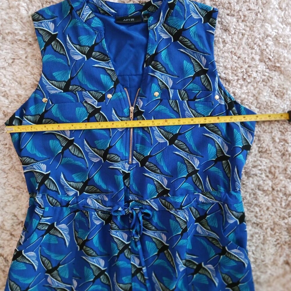 APT. 9 Dress Cinch Tie Waist Sleeveless Women's Medium Blue Pattern Birds Pocket - Picture 8 of 9
